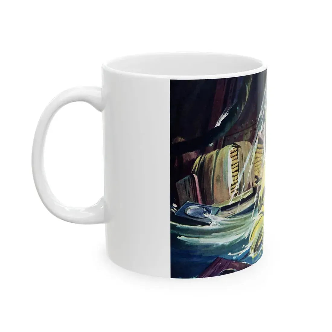 Death Below Decks by Brian Cleeve, The Saturday Evening Post, 1957 - White Coffee Mug - Go Mug Yourself