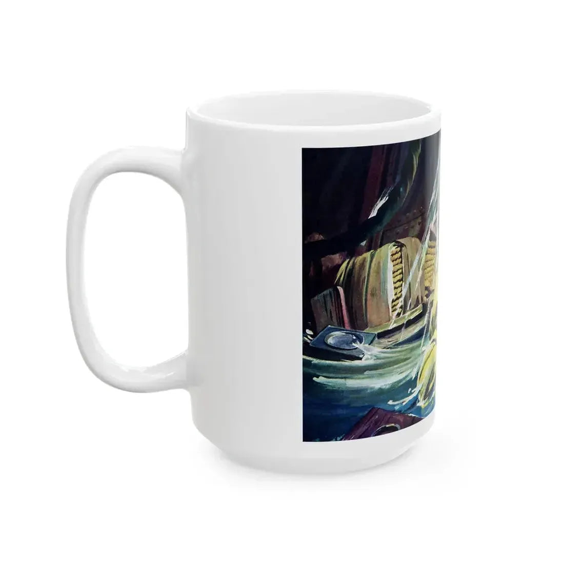 Death Below Decks by Brian Cleeve, The Saturday Evening Post, 1957 - White Coffee Mug - Go Mug Yourself