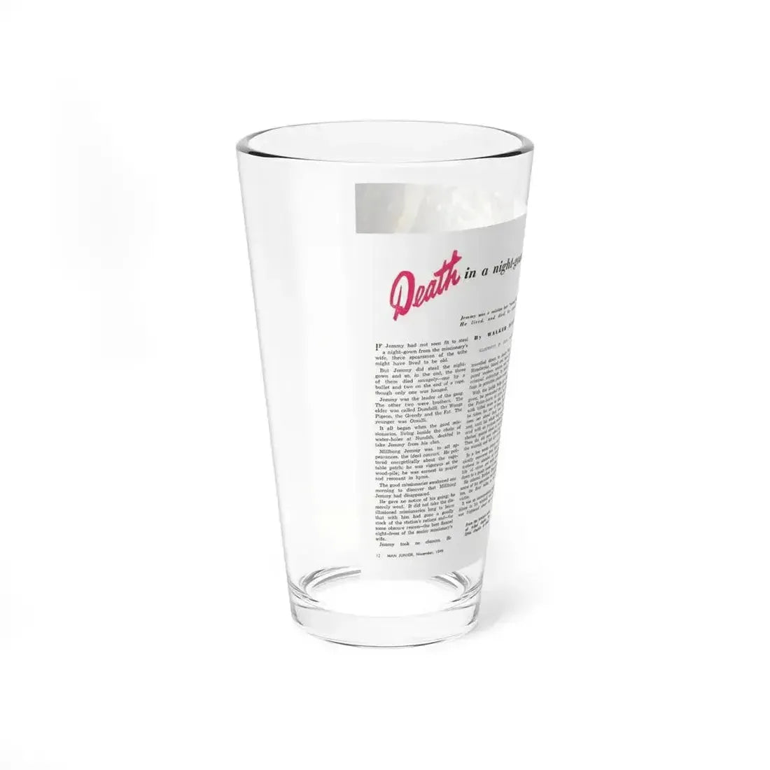 Death in a night-gown, Man Junior, November 1949 - Pint Glass 16oz - Go Mug Yourself