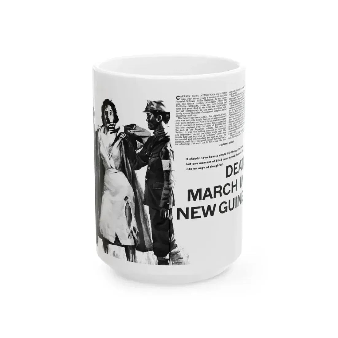 Death March In New Guinea, Man's Adventure, December 1964 - White Coffee Mug 15oz - Go Mug Yourself