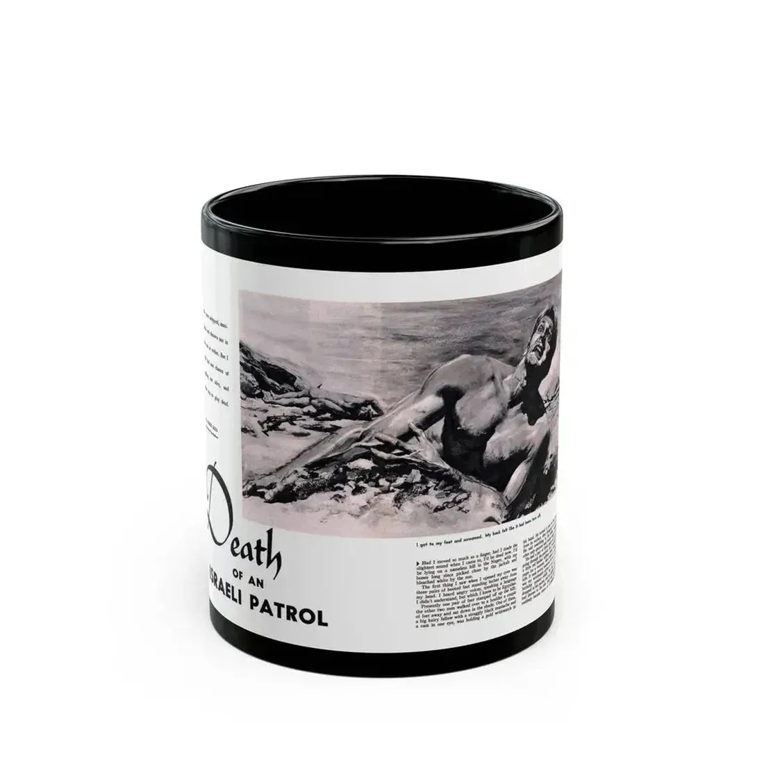 Death of an Israeli Patrol, Male magazine, September 1956 - Black Coffee Mug 11oz - Go Mug Yourself