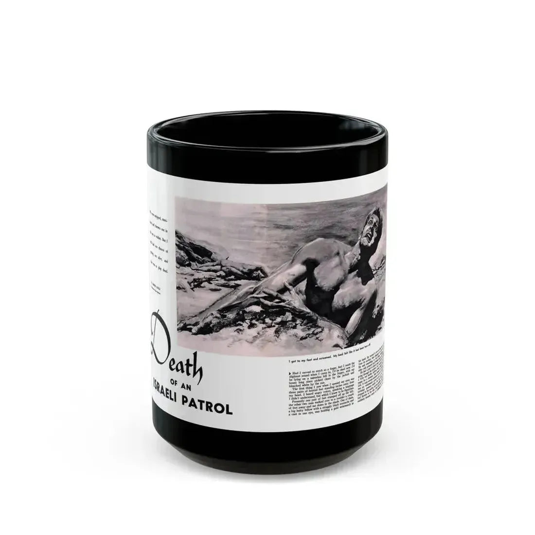 Death of an Israeli Patrol, Male magazine, September 1956 - Black Coffee Mug 15oz - Go Mug Yourself