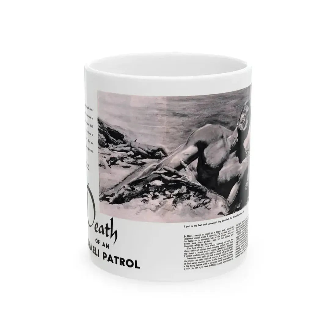 Death of an Israeli Patrol, Male magazine, September 1956 - White Coffee Mug 11oz - Go Mug Yourself