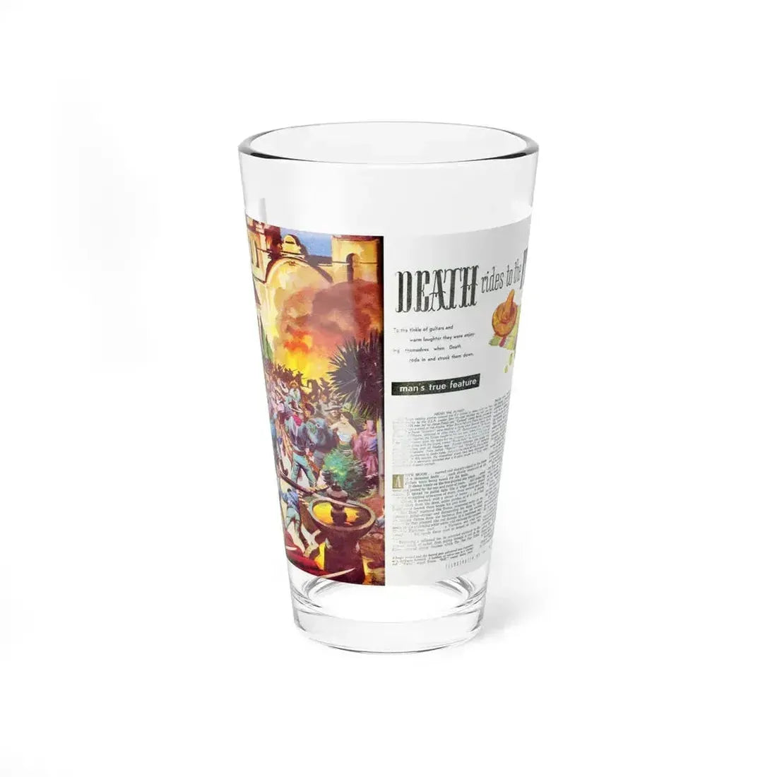 Death rides to the Fiesta, Man Junior, October 1951 - Pint Glass 16oz 16oz - Go Mug Yourself