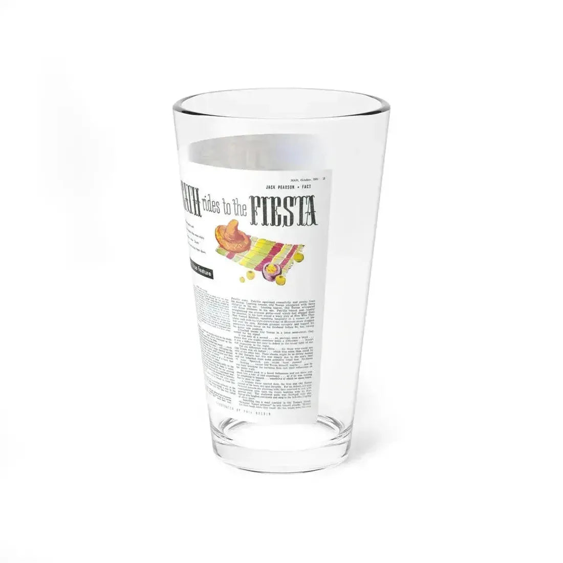 Death rides to the Fiesta, Man Junior, October 1951 - Pint Glass 16oz - Go Mug Yourself