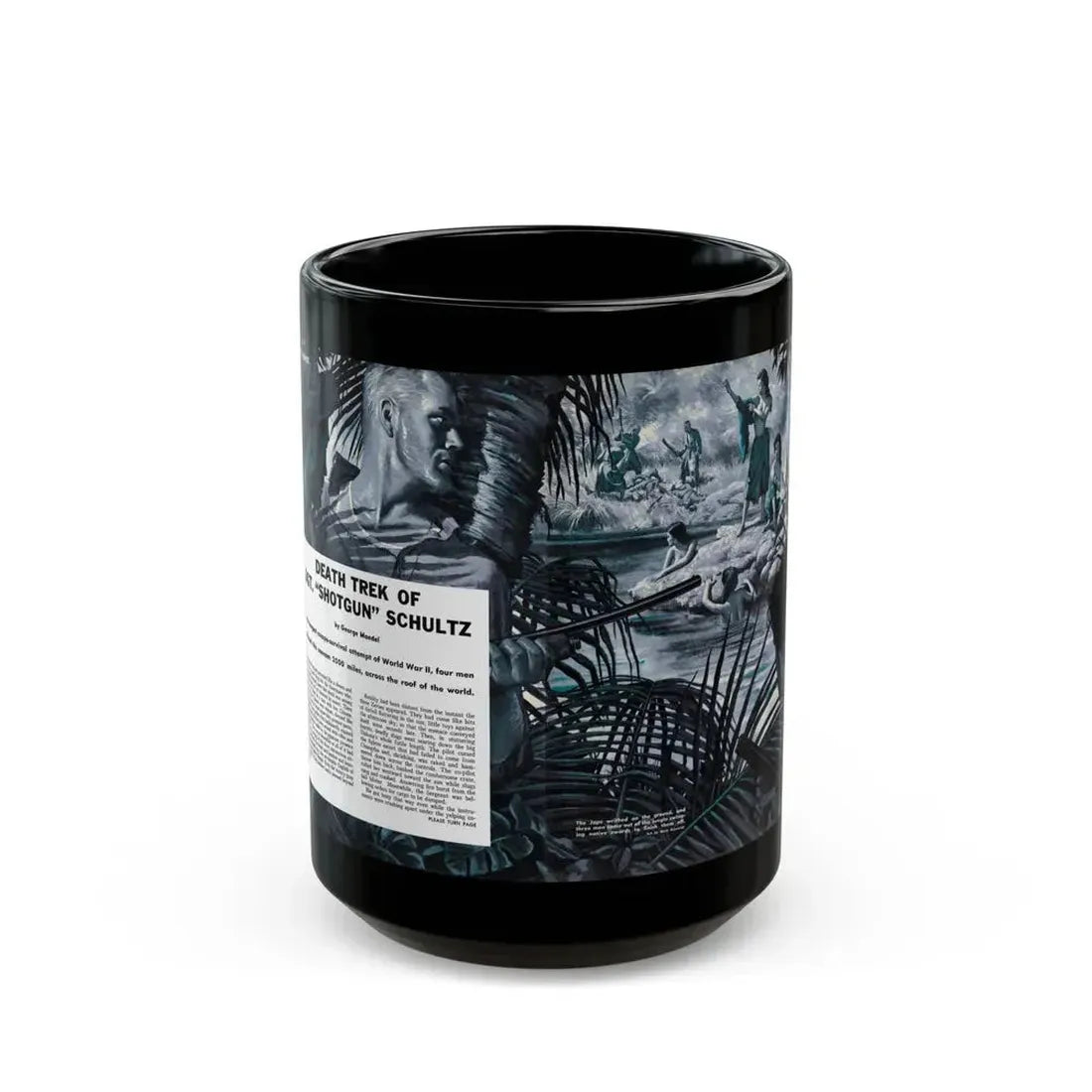 Death Trek Of Sgt. 'Shotgun' Schultz, For Men Only, February 1959 - Black Coffee Mug 15oz - Go Mug Yourself