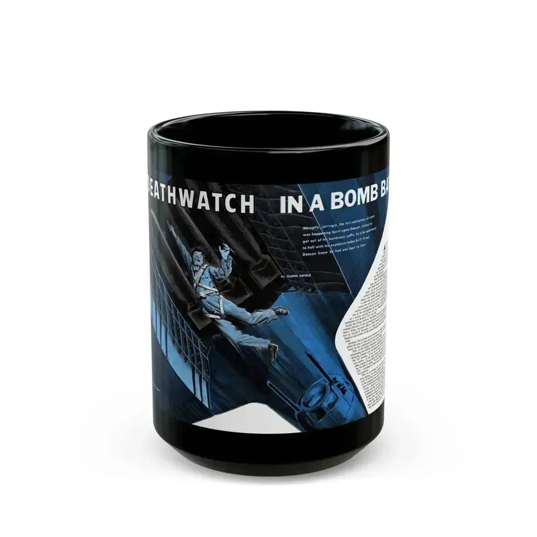 Deathwatch In A Bomb Bay, Man's magazine, November 1959 - Black Coffee Mug 15oz - Go Mug Yourself