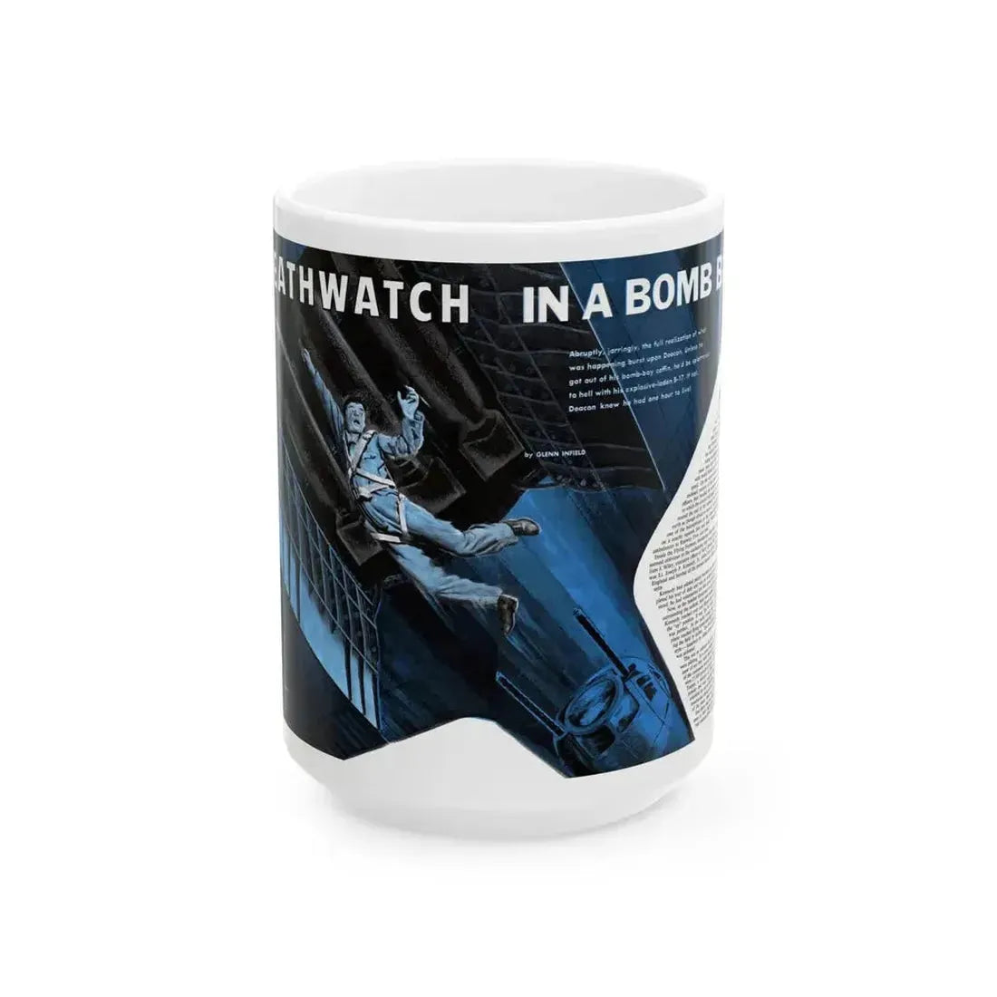 Deathwatch In A Bomb Bay, Man's magazine, November 1959 - White Coffee Mug 15oz - Go Mug Yourself