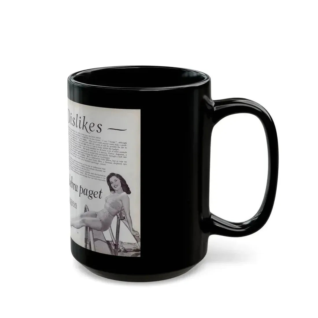 Debra Paget #521 - Debbie on Pages 58 & 59 Unknown Movie Star Magazine with, 2 B&W Photos and Article Mid 50's (Vintage Female Icon) Black Coffee Mug - Go Mug Yourself