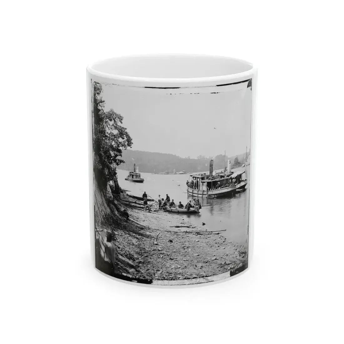 Deep Bottom, Va., Vicinity. Transport Linda Of Philadelphia And A Monitor (Onondaga ) On The James (U.S. Civil War) White Coffee Mug 11oz - Go Mug Yourself