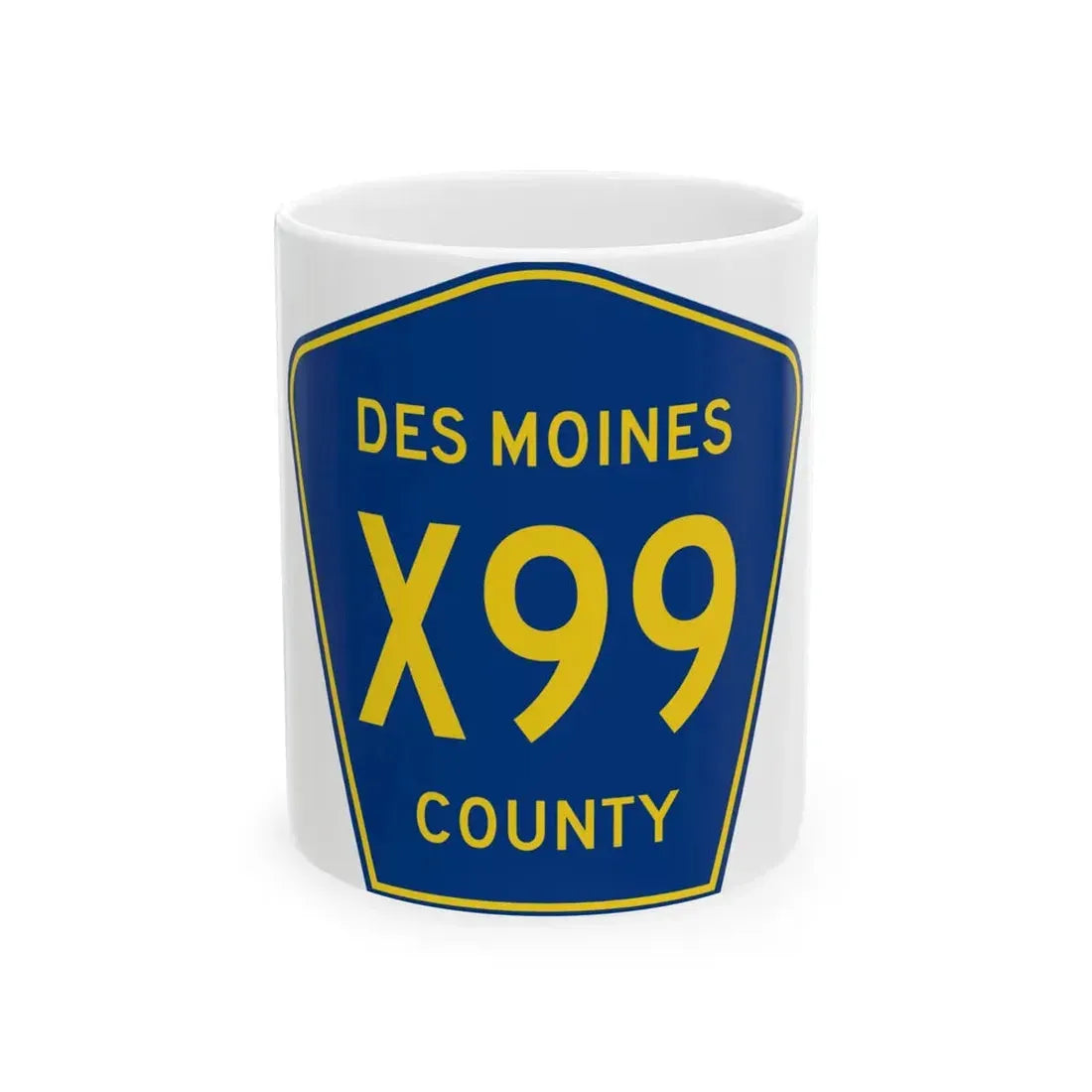 Des Moines County Route X99 IA (Iowa) (Road Sign) White Coffee Mug 11oz - Go Mug Yourself