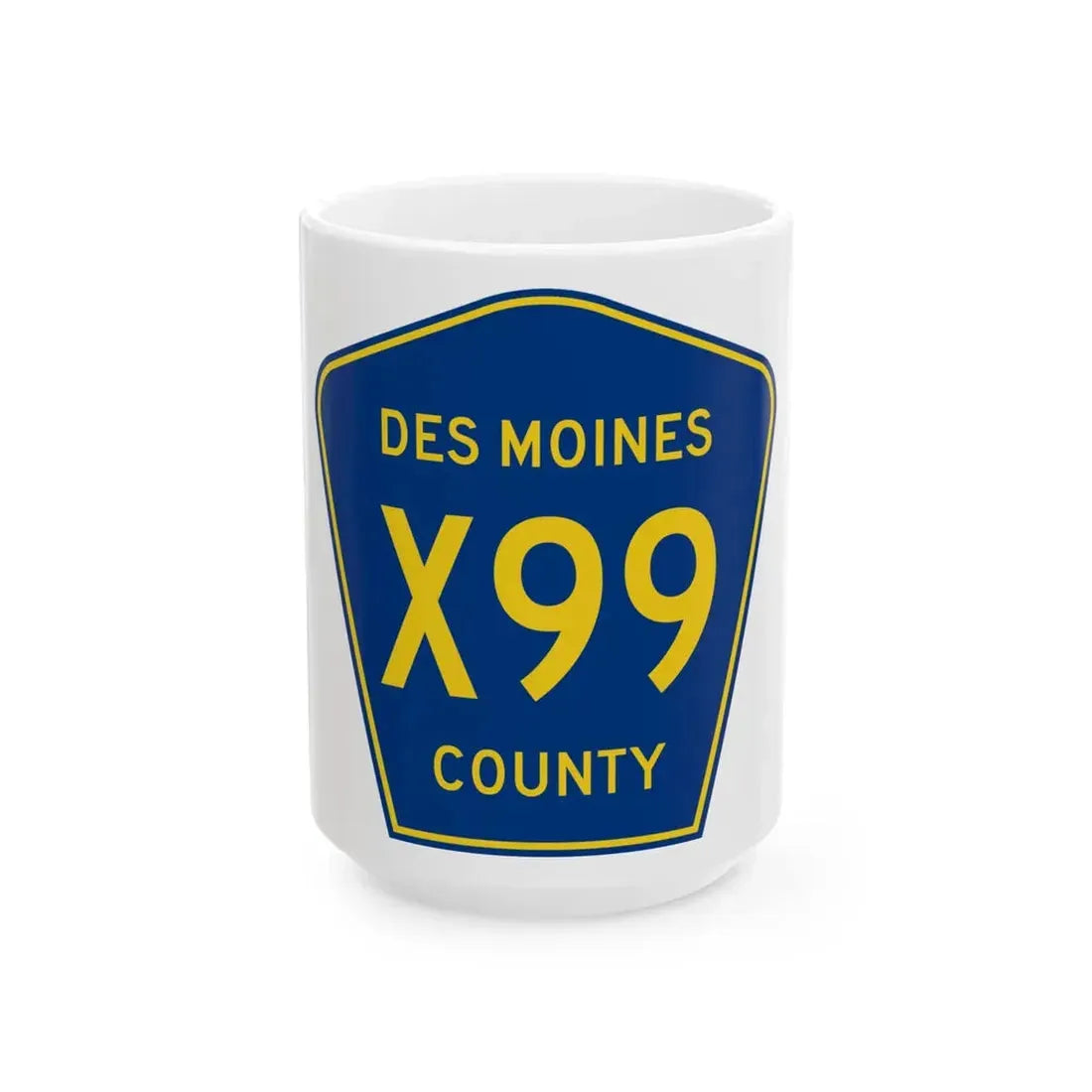 Des Moines County Route X99 IA (Iowa) (Road Sign) White Coffee Mug 15oz - Go Mug Yourself