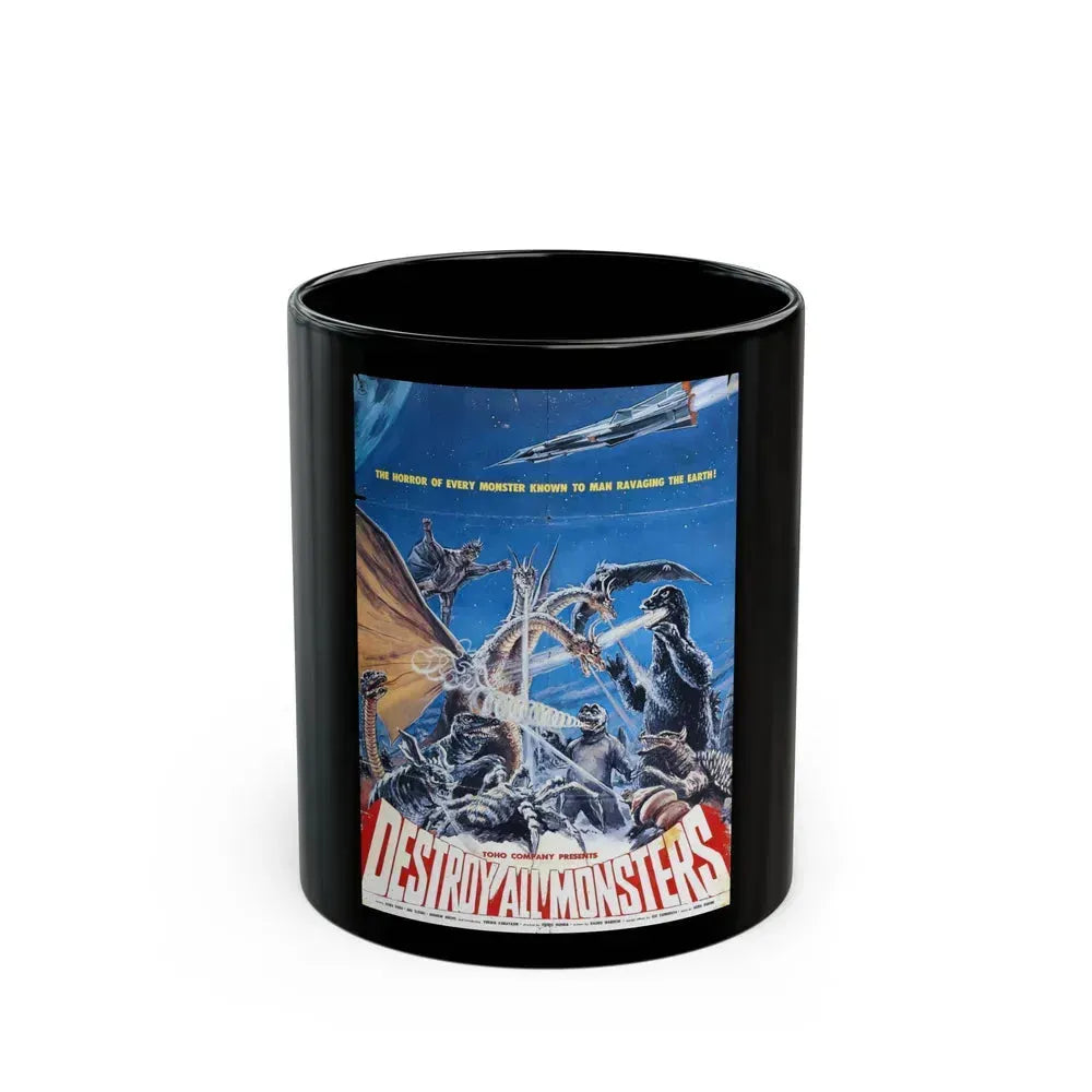 DESTROY ALL MONSTERS (2) GODZILLA 1968 Movie Poster - Black Coffee Mug 11oz - Go Mug Yourself