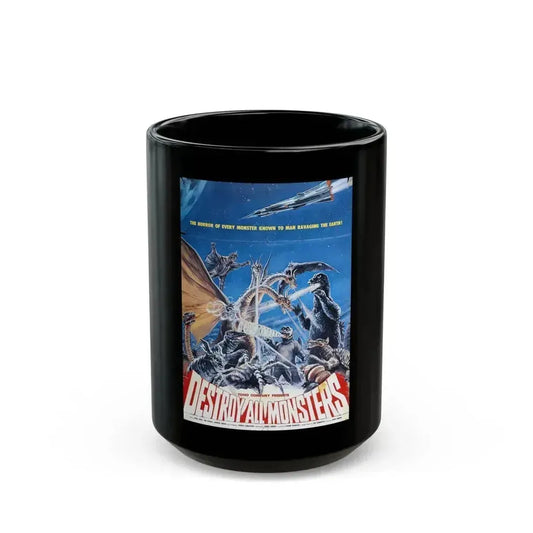 DESTROY ALL MONSTERS (2) GODZILLA 1968 Movie Poster - Black Coffee Mug 15oz - Go Mug Yourself