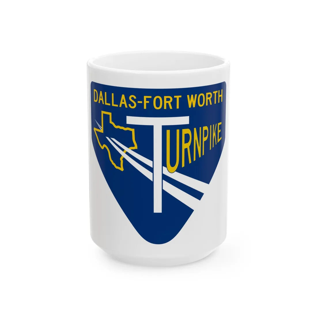 DFW Turnpike Shield (Texas) (Road Sign) White Coffee Mug 15oz - Go Mug Yourself
