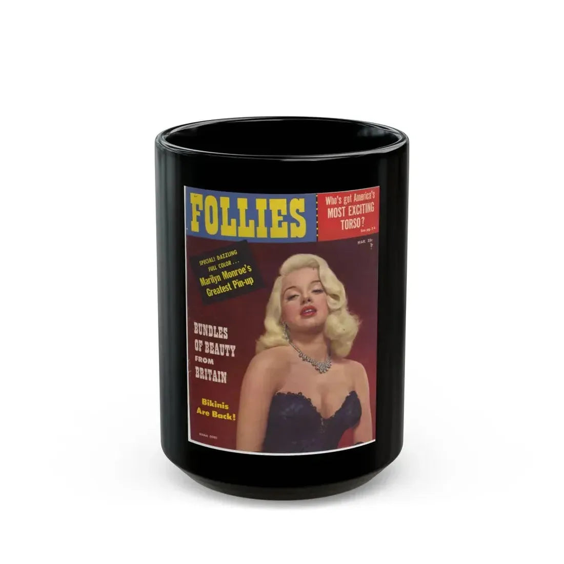 Diana Dors #129 - Mag. Cover (Vintage Female Icon) Black Coffee Mug 15oz - Go Mug Yourself