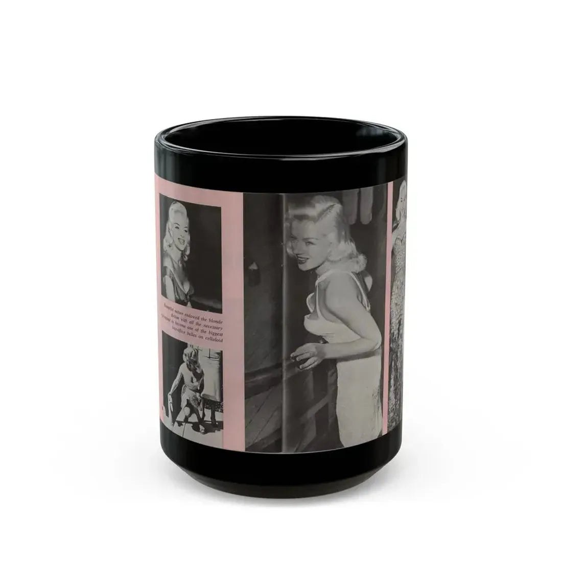 Diana Dors #135 - 4 B&W Photos & Caption from Pose! Pocket Mag. from July '58 (Vintage Female Icon) Black Coffee Mug 15oz - Go Mug Yourself