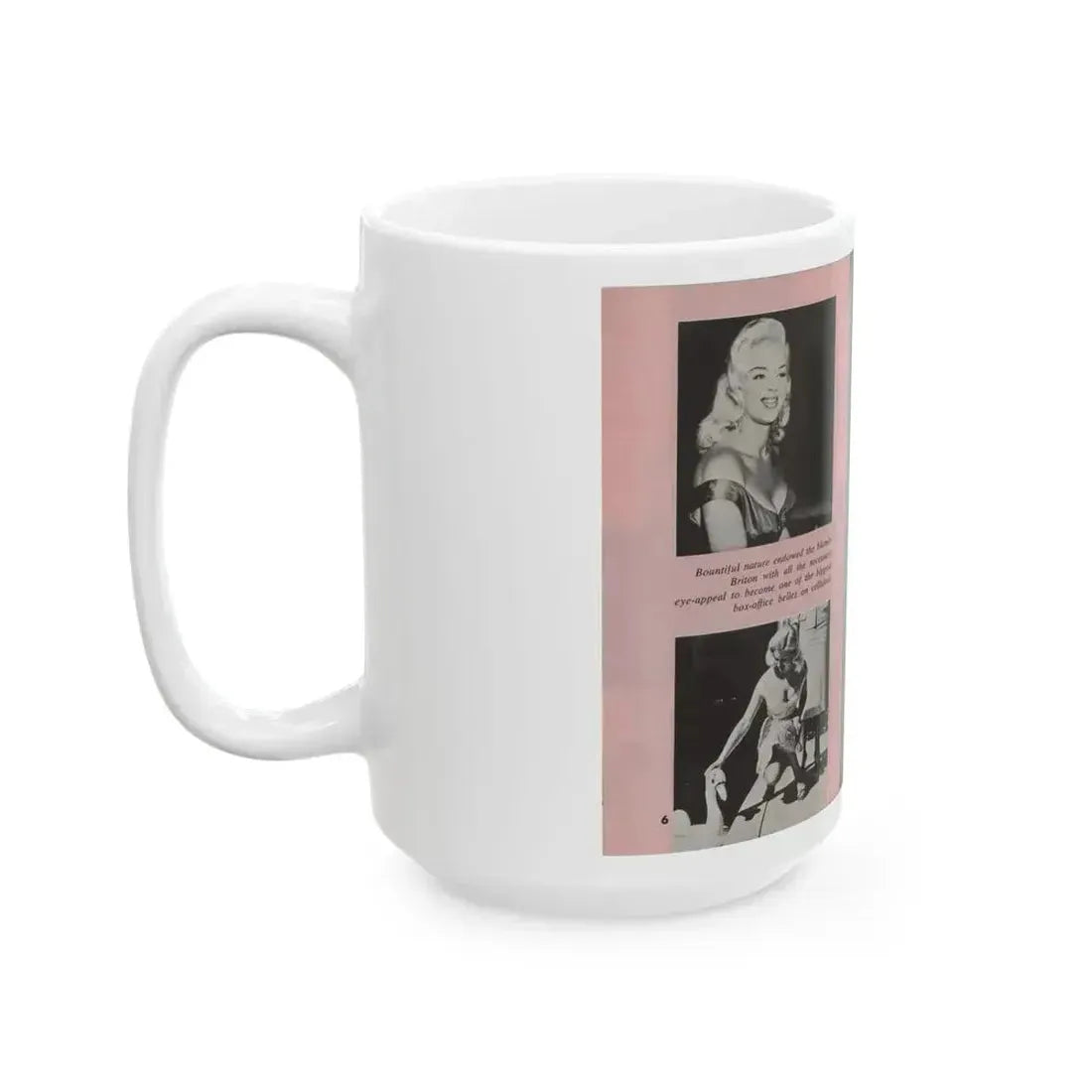 Diana Dors #135 - 4 B&W Photos & Caption from Pose! Pocket Mag. from July '58 (Vintage Female Icon) White Coffee Mug - Go Mug Yourself