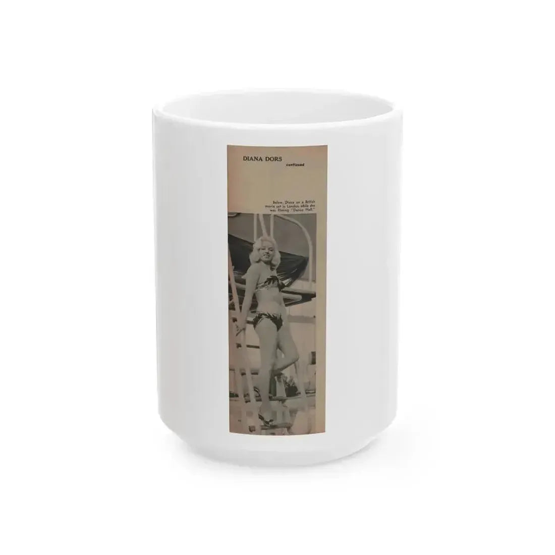 Diana Dors #141 - 2 of 2 B&W Pin-Up Photos from Mr. Magazine Aug. of '59 (Vintage Female Icon) White Coffee Mug 15oz - Go Mug Yourself