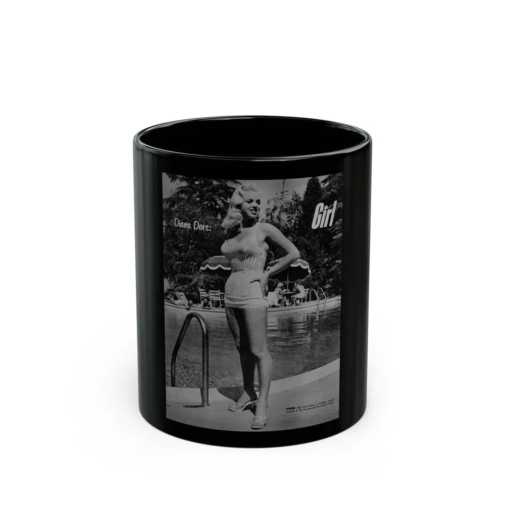 Diana Dors #213 - Vintage B&W 8.5x10.5 Pin-Up Photo with, Headline & Caption from Pin-Up or Movie Star Magazine Circa 1950's 1 (Vintage Female Icon) Black Coffee Mug 11oz - Go Mug Yourself