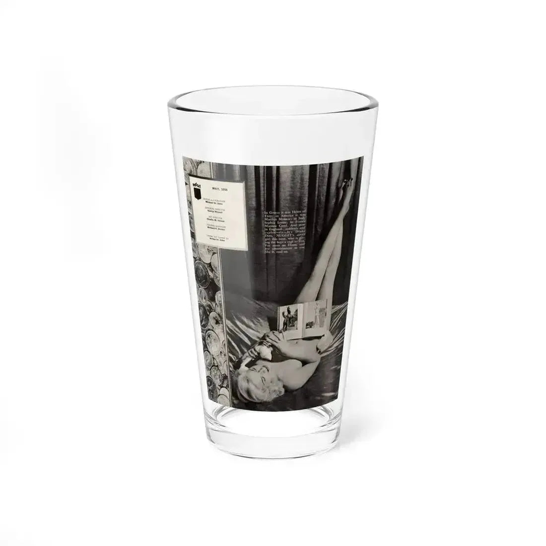 Diana Dors #217 - Inside front cover 1 B&W Nude but covered some from Nugget Magazine May '56 plus more pages (Vintage Female Icon) Pint Glass 16oz 16oz - Go Mug Yourself