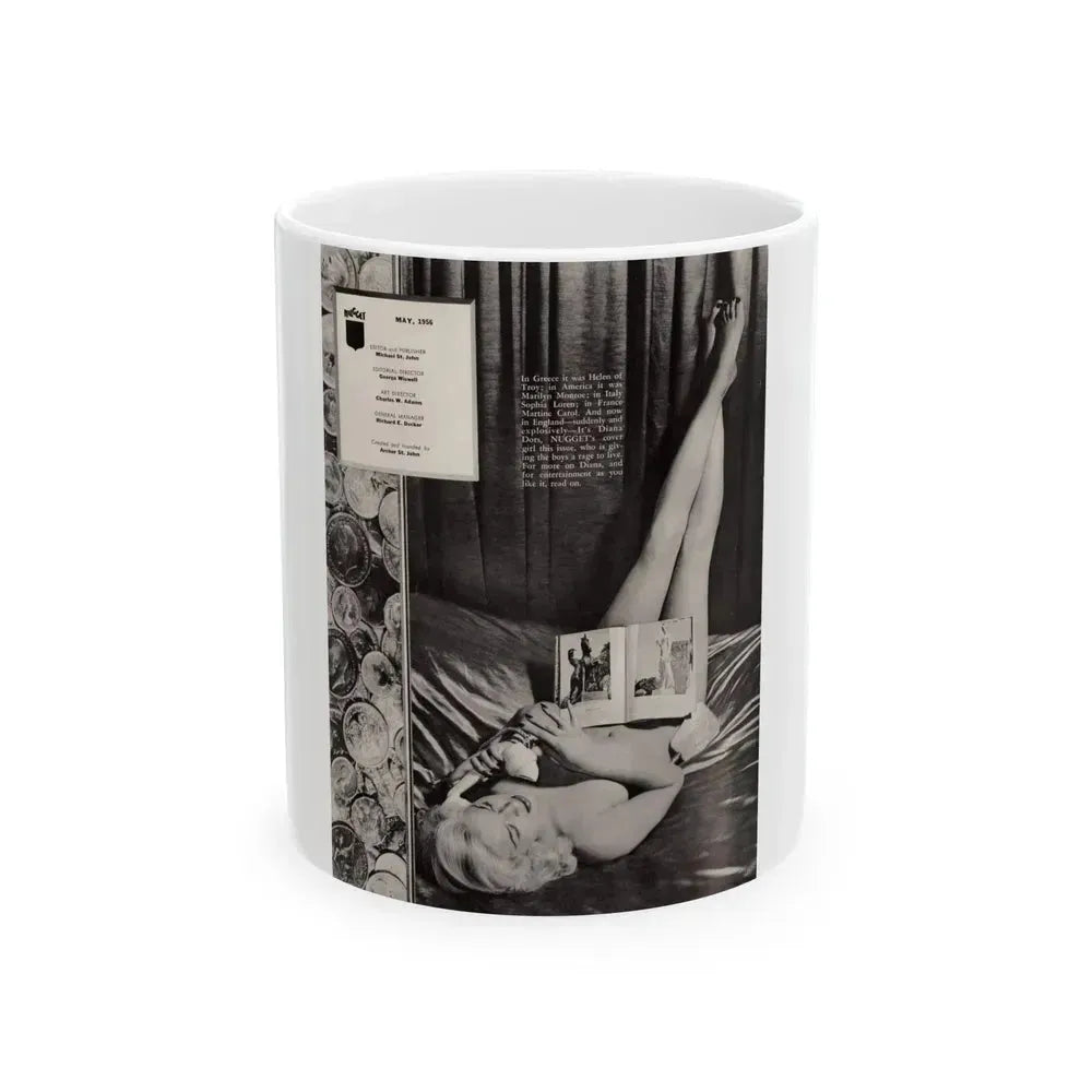 Diana Dors #217 - Inside front cover 1 B&W Nude but covered some from Nugget Magazine May '56 plus more pages (Vintage Female Icon) White Coffee Mug 11oz - Go Mug Yourself