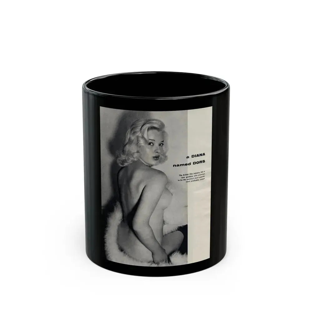 Diana Dors #218 - Pages 1 of 3 with 1 nude B&W Photo partially covered from Nugget Magazine May '56 (Vintage Female Icon) Black Coffee Mug 11oz - Go Mug Yourself