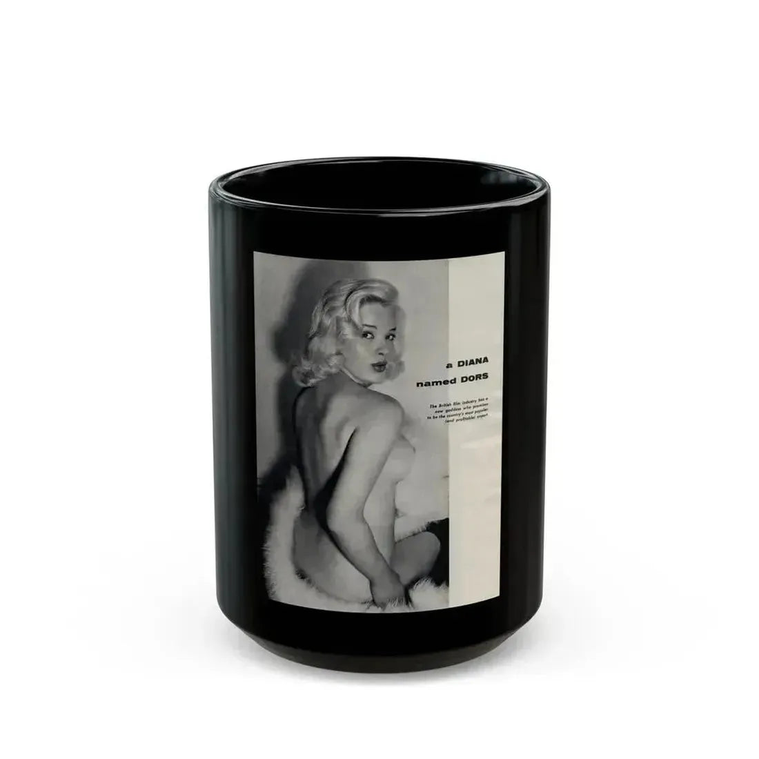 Diana Dors #218 - Pages 1 of 3 with 1 nude B&W Photo partially covered from Nugget Magazine May '56 (Vintage Female Icon) Black Coffee Mug 15oz - Go Mug Yourself