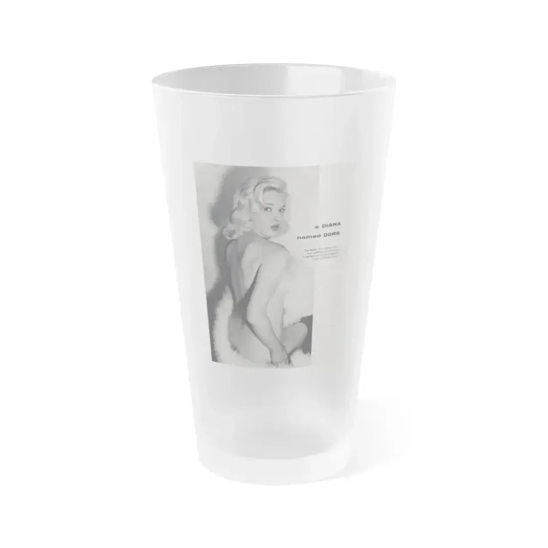 Diana Dors #218 - Pages 1 of 3 with 1 nude B&W Photo partially covered from Nugget Magazine May '56 (Vintage Female Icon) Frosted Pint Glass 16oz 16oz Frosted - Go Mug Yourself