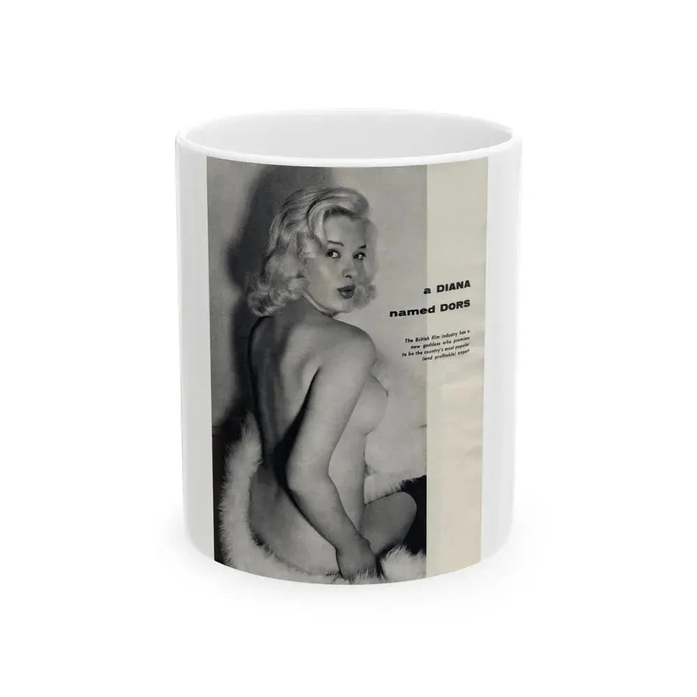 Diana Dors #218 - Pages 1 of 3 with 1 nude B&W Photo partially covered from Nugget Magazine May '56 (Vintage Female Icon) White Coffee Mug 11oz - Go Mug Yourself