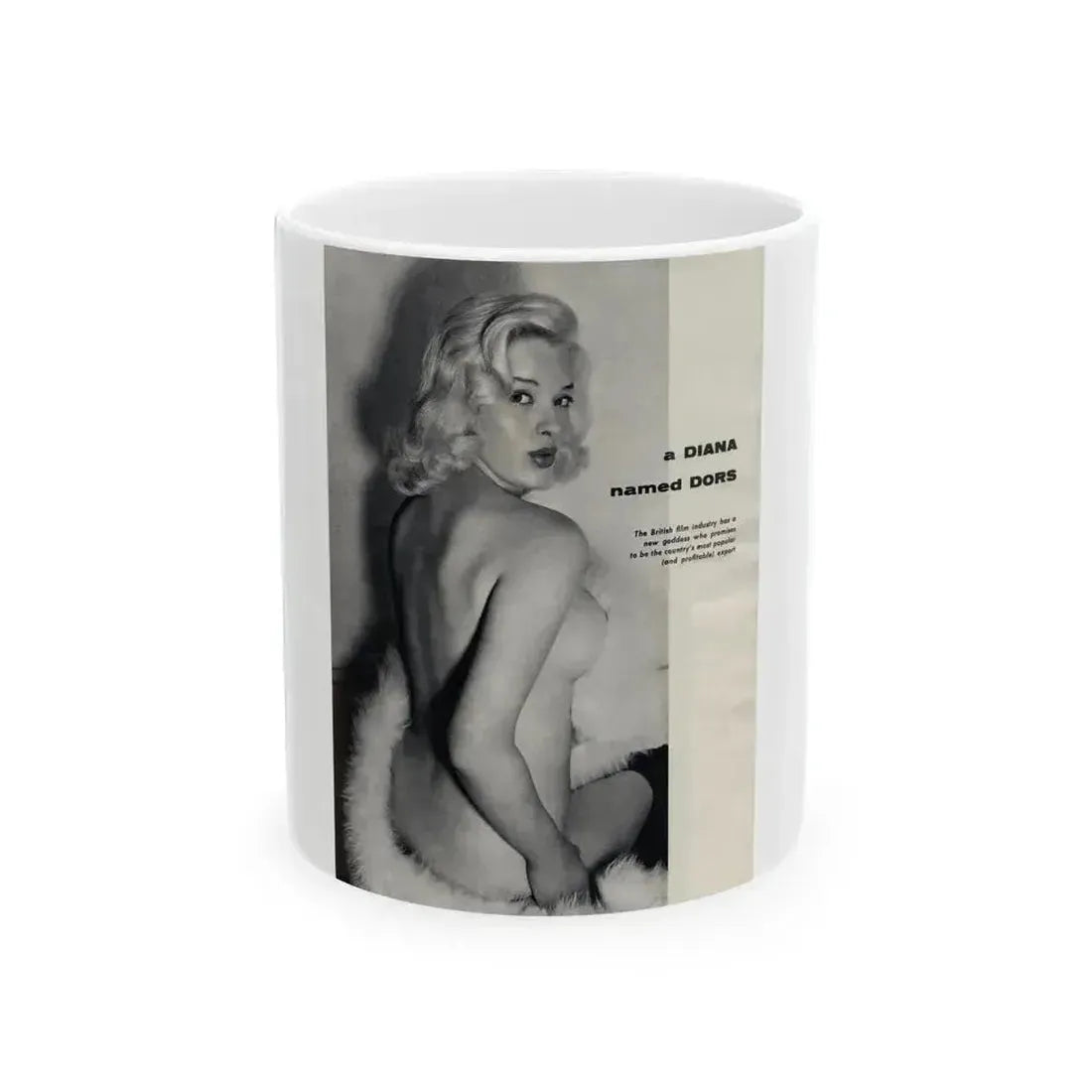 Diana Dors #218 - Pages 1 of 3 with 1 nude B&W Photo partially covered from Nugget Magazine May '56 (Vintage Female Icon) White Coffee Mug 11oz - Go Mug Yourself