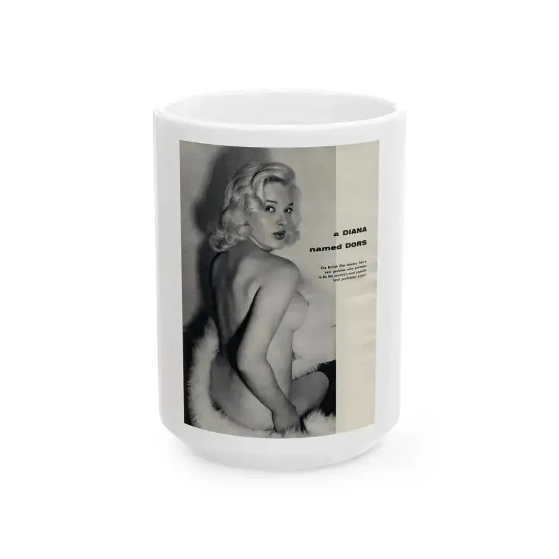 Diana Dors #218 - Pages 1 of 3 with 1 nude B&W Photo partially covered from Nugget Magazine May '56 (Vintage Female Icon) White Coffee Mug 15oz - Go Mug Yourself