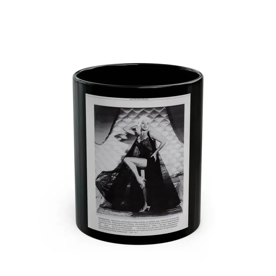 Diana Dors #221 - B&W Glamour Magazine Page Photo with, caption & brieg article on Diane (Vintage Female Icon) Black Coffee Mug 11oz - Go Mug Yourself