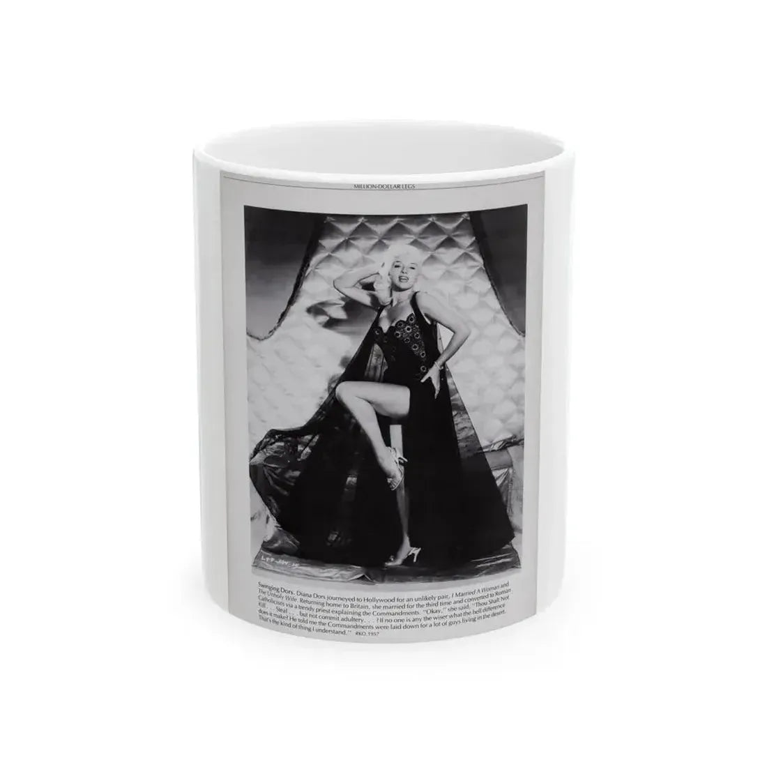 Diana Dors #221 - B&W Glamour Magazine Page Photo with, caption & brieg article on Diane (Vintage Female Icon) White Coffee Mug 11oz - Go Mug Yourself