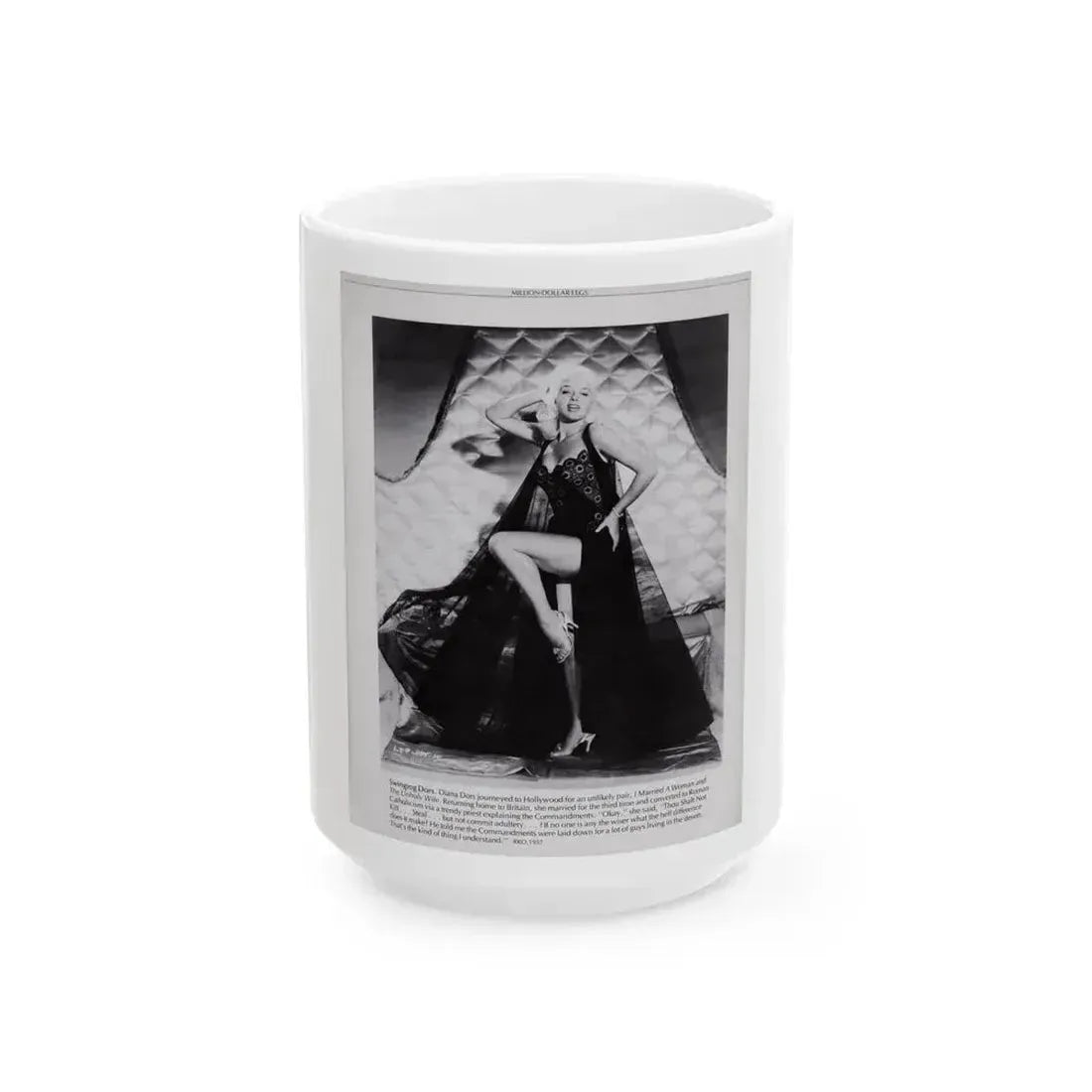Diana Dors #221 - B&W Glamour Magazine Page Photo with, caption & brieg article on Diane (Vintage Female Icon) White Coffee Mug 15oz - Go Mug Yourself