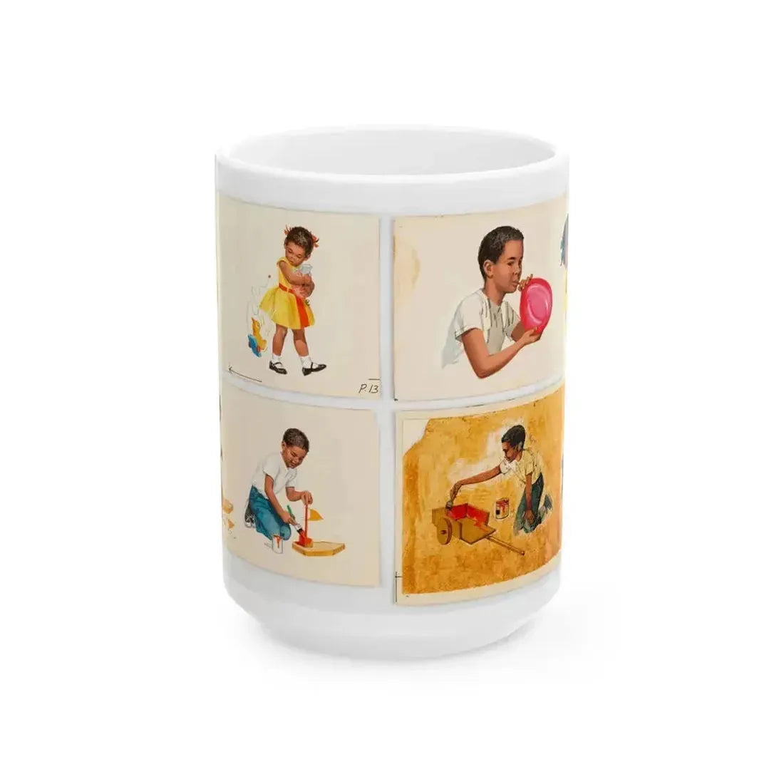 Dick and Jane illustration, Group of 4 (Scott, Foresman & Co., 1951) - White Coffee Mug 15oz - Go Mug Yourself