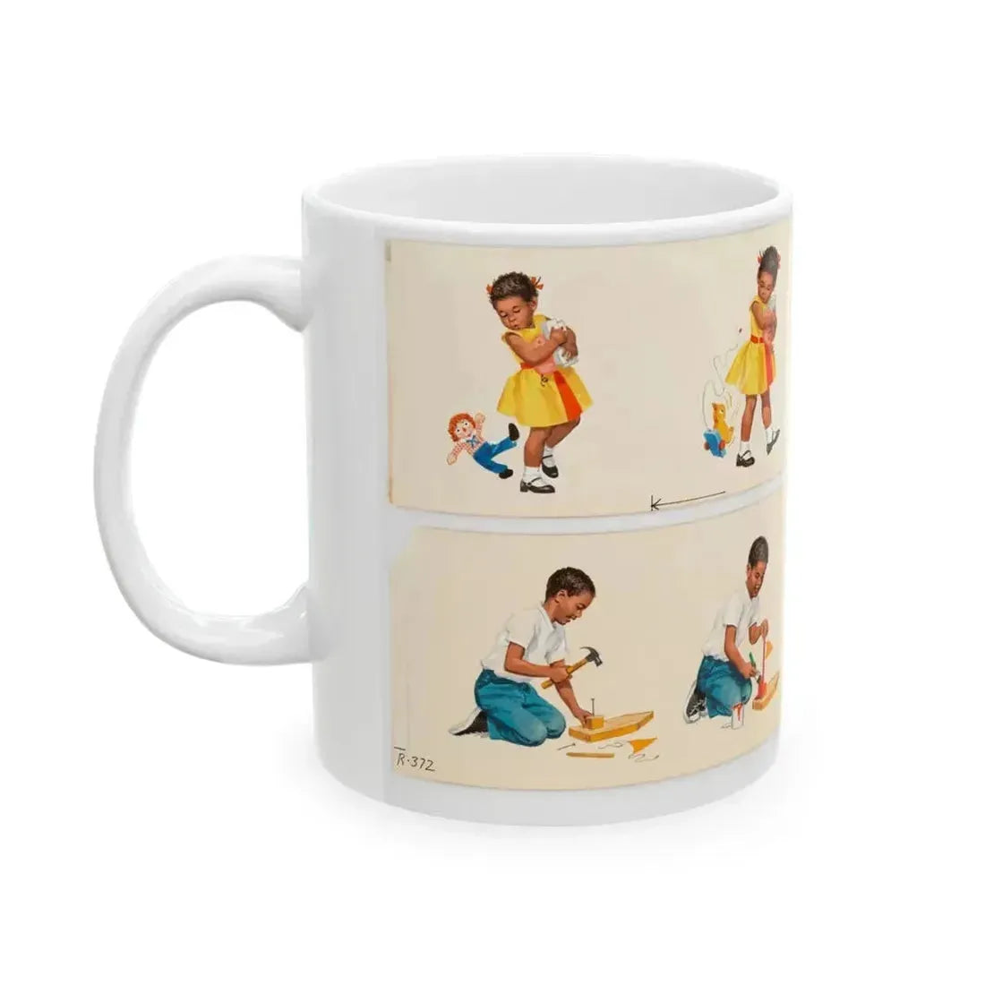 Dick and Jane illustration, Group of 4 (Scott, Foresman & Co., 1951) - White Coffee Mug - Go Mug Yourself