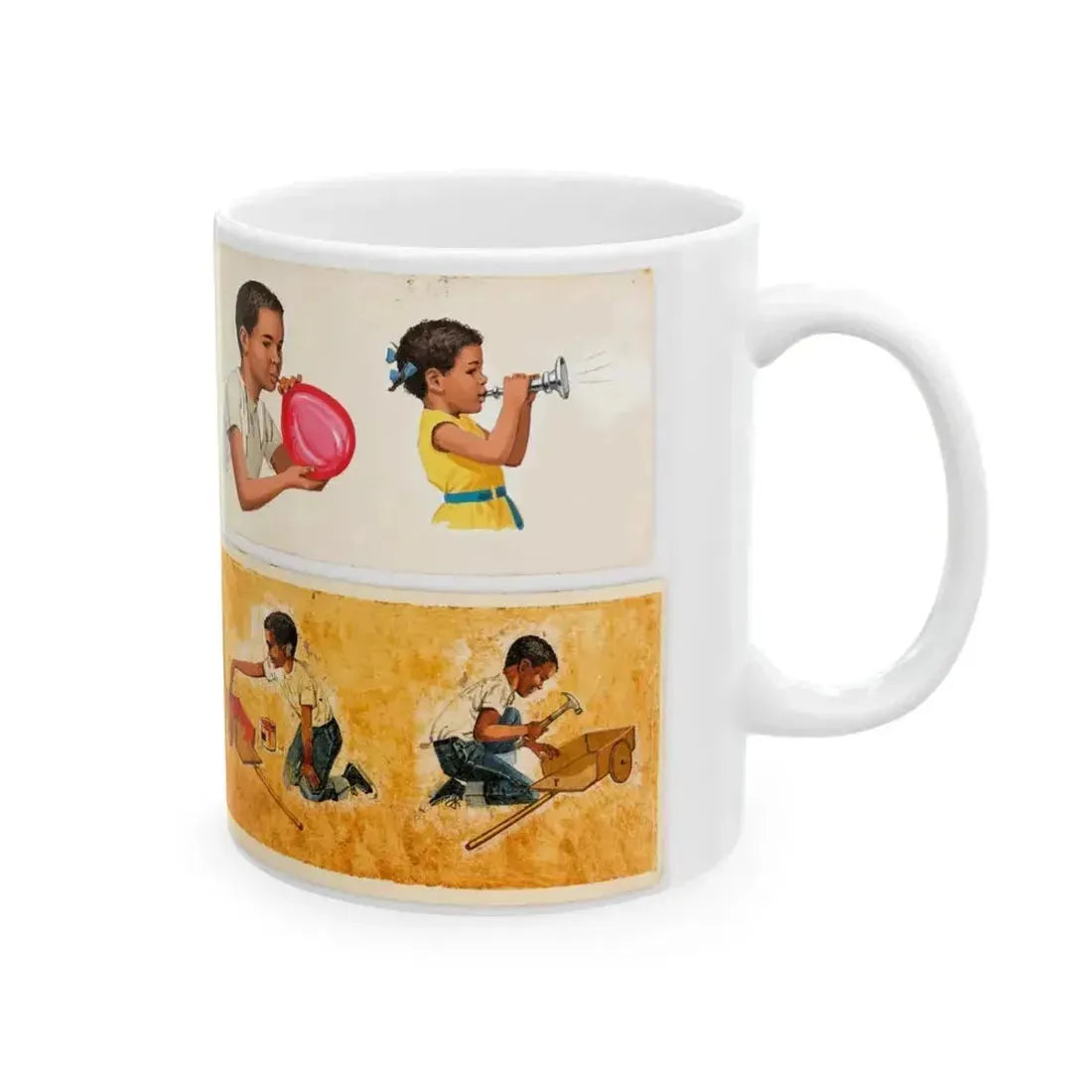 Dick and Jane illustration, Group of 4 (Scott, Foresman & Co., 1951) - White Coffee Mug - Go Mug Yourself