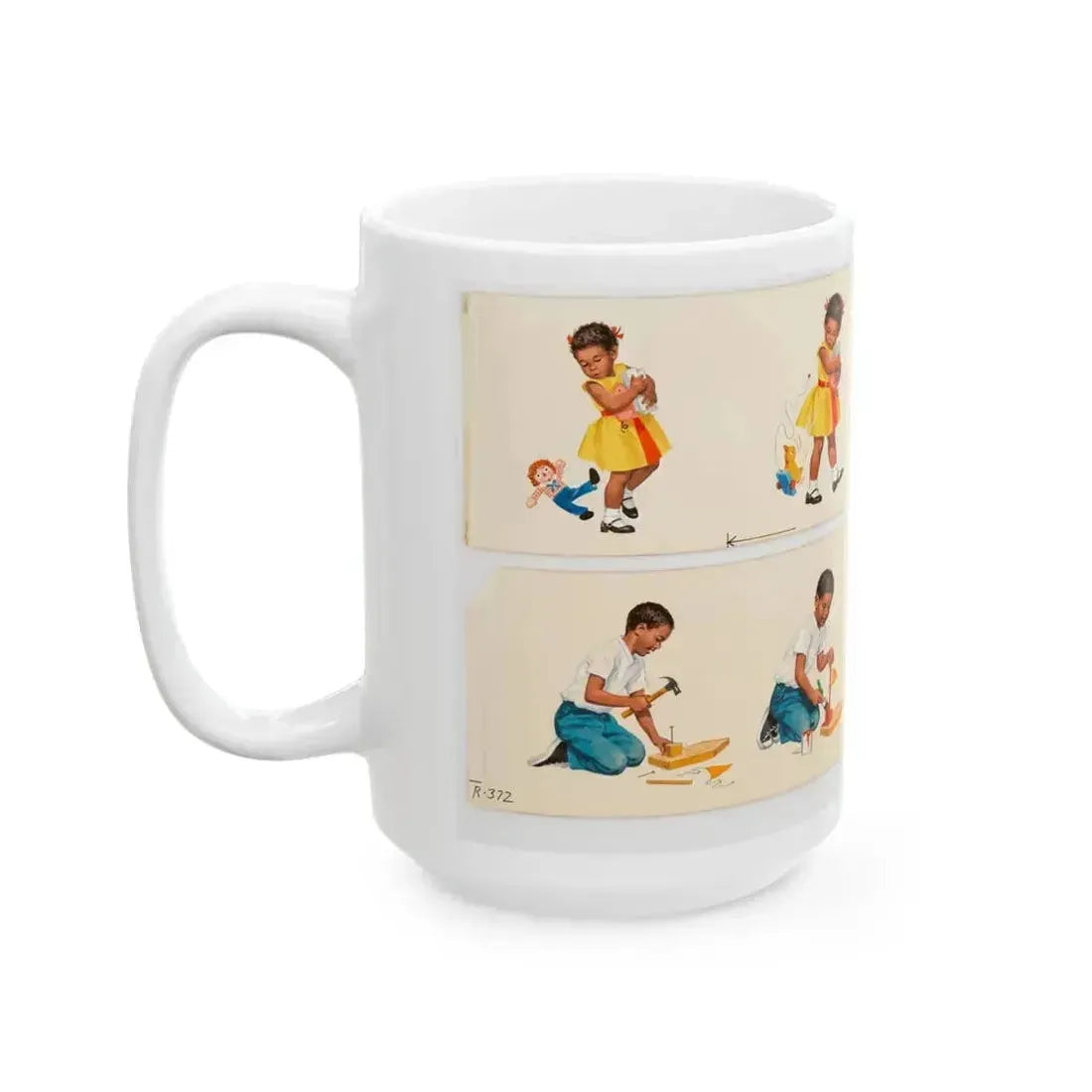 Dick and Jane illustration, Group of 4 (Scott, Foresman & Co., 1951) - White Coffee Mug - Go Mug Yourself
