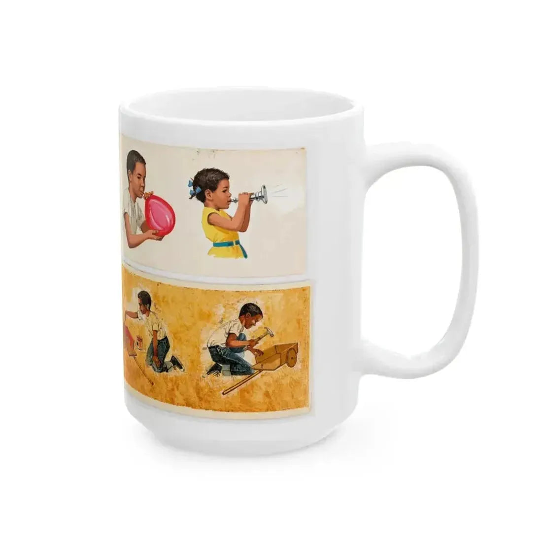 Dick and Jane illustration, Group of 4 (Scott, Foresman & Co., 1951) - White Coffee Mug - Go Mug Yourself