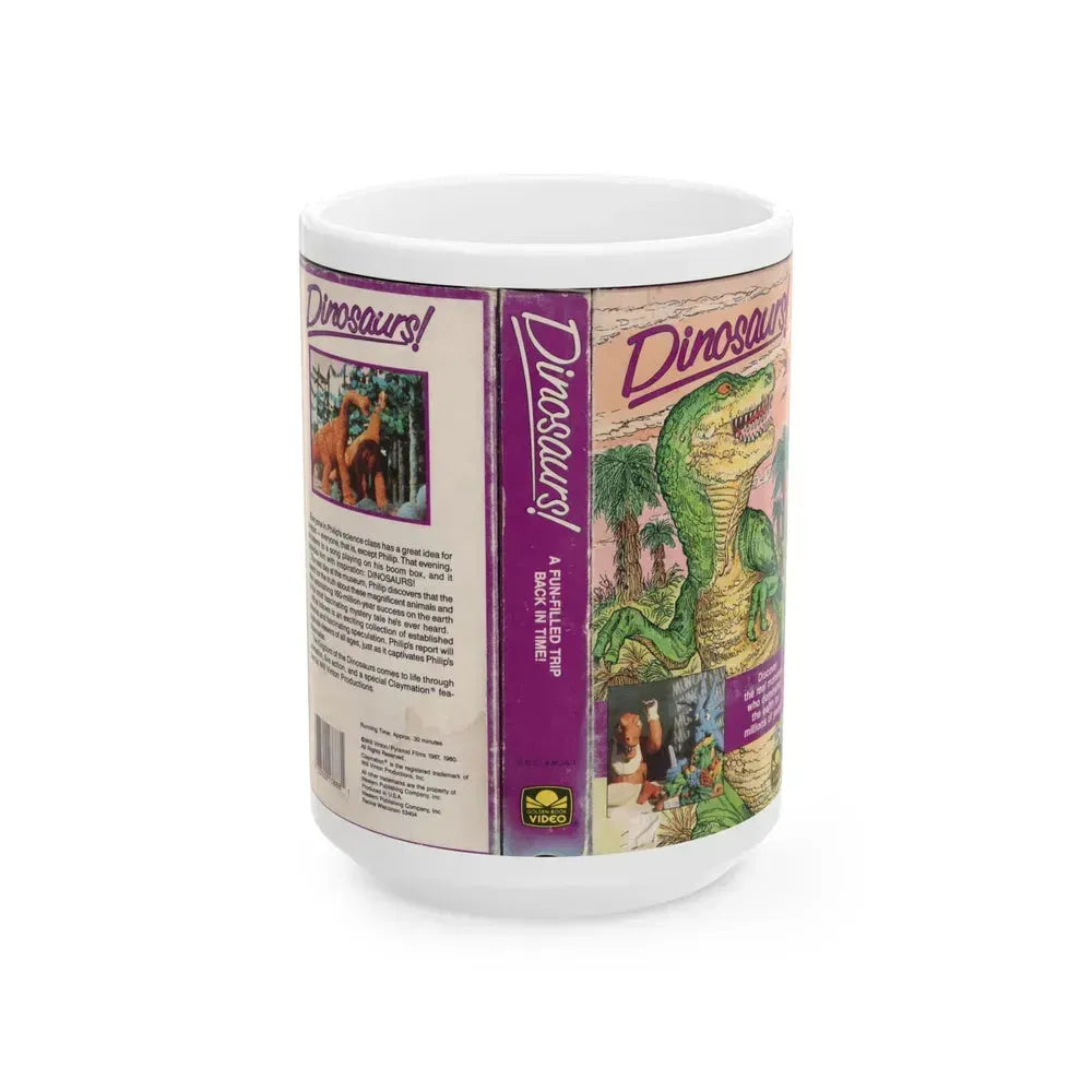 DINOSAURS A FUN FILLED TRIP BACK IN TIME (VHS COVER) - White Coffee Mug 15oz - Go Mug Yourself