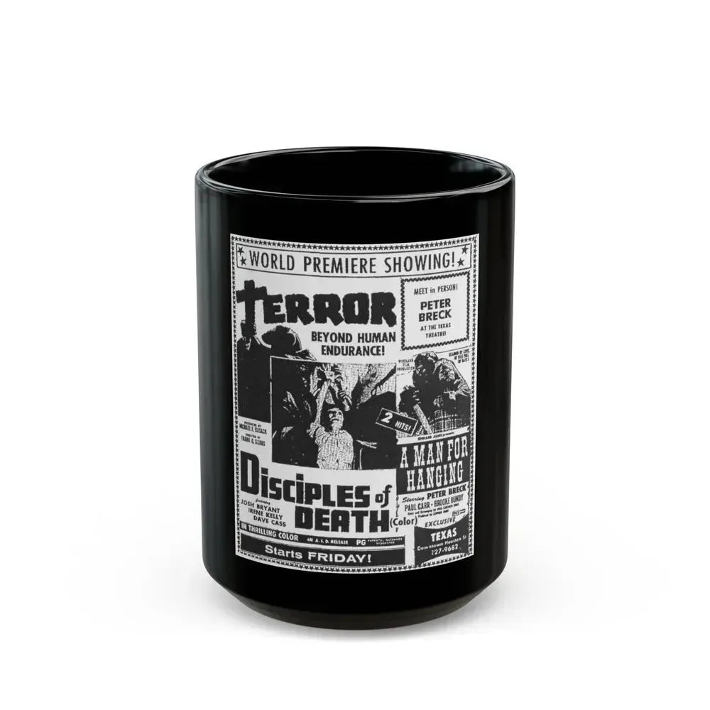 DISCIPLES OF DEATH + A MAN FOR HANGING 1972 Movie Poster - Black Coffee Mug 15oz - Go Mug Yourself