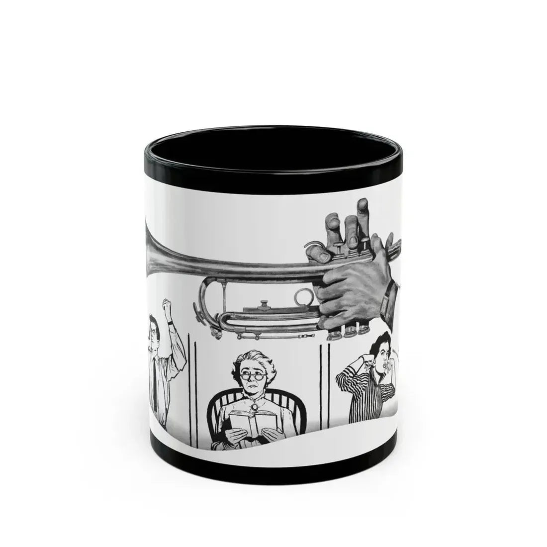 Discord In A Flat by Elizabeth Grey, Woman's Own magazine, 1957 - Black Coffee Mug 11oz - Go Mug Yourself