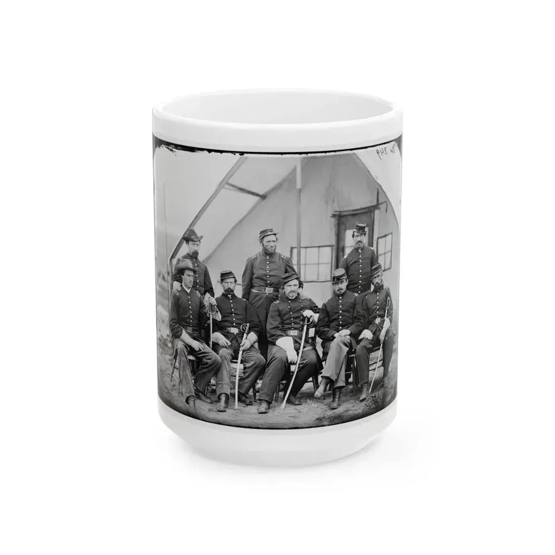 District Of Columbia. Maj. H. W. Sawyer And Staff At Camp Stoneman (U.S. Civil War) White Coffee Mug 15oz - Go Mug Yourself