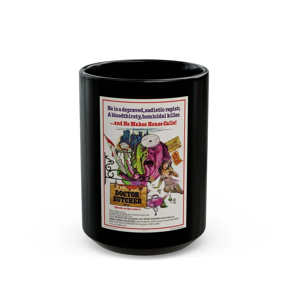 DOCTOR BUTCHER M.D. (ZOMBIE HOLOCAUST) 1980 Movie Poster - Black Coffee Mug 15oz - Go Mug Yourself