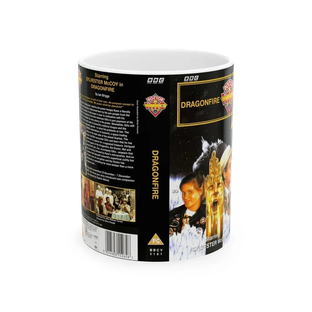 DOCTOR WHO DRAGONFIRE (VHS COVER) - White Coffee Mug 11oz - Go Mug Yourself