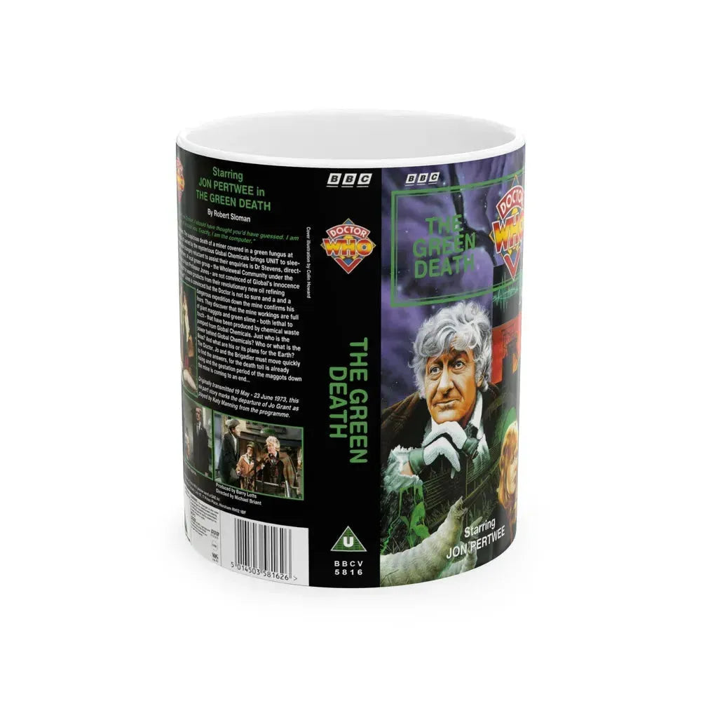 DOCTOR WHO THE GREEN DEATH (VHS COVER) - White Coffee Mug 11oz - Go Mug Yourself