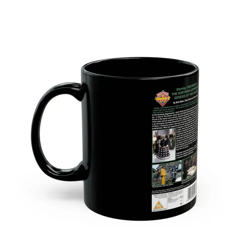 DOCTOR WHO THE SONTARAN EXPERIMENT AND DENESIS OF THE DALEKS (VHS COVER) - Black Coffee Mug - Go Mug Yourself