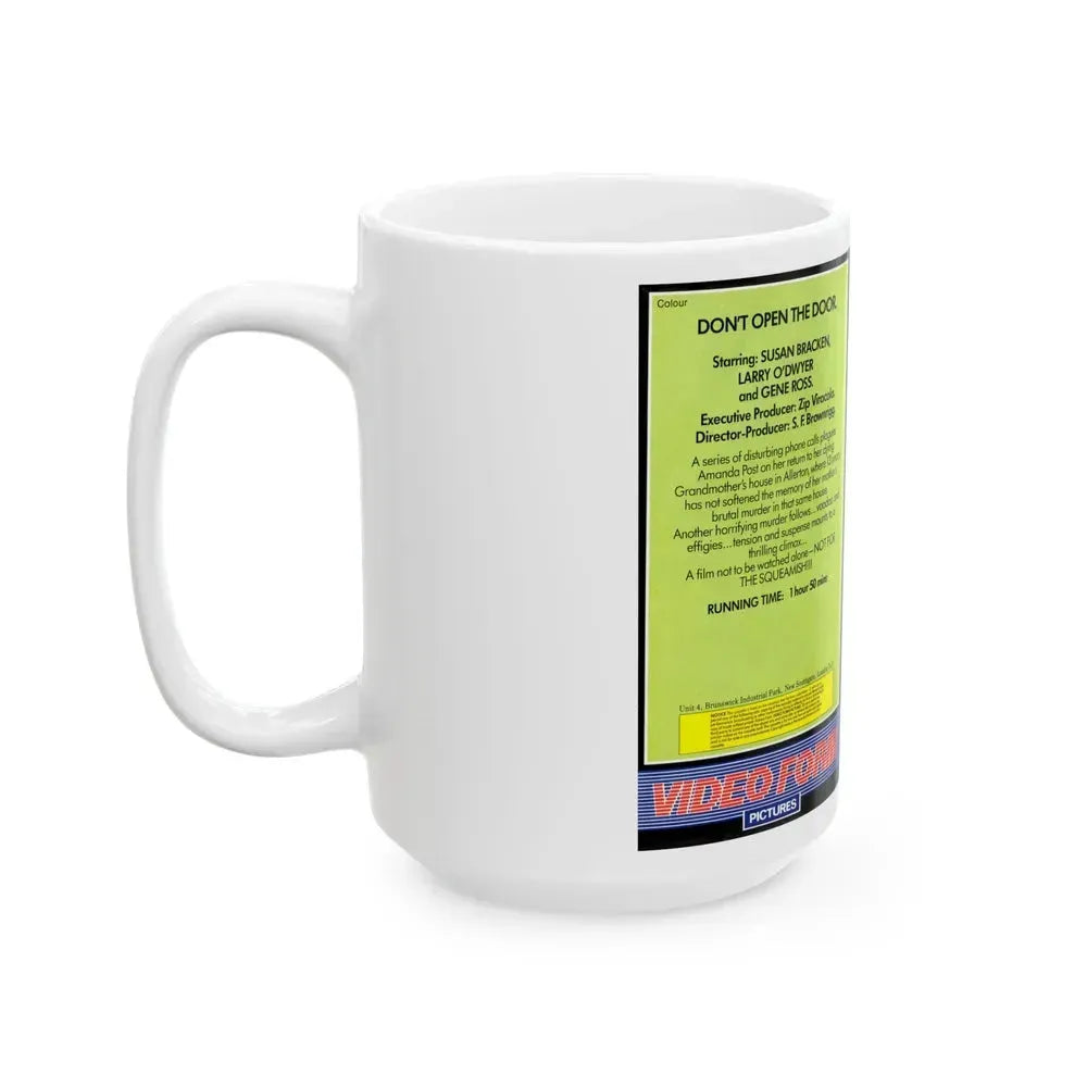 DONT OPEN THE DOOR VIDEO FORM PICTURES (VHS COVER) - White Coffee Mug - Go Mug Yourself