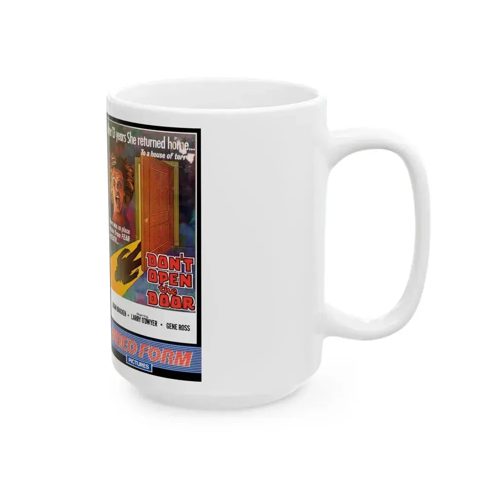 DONT OPEN THE DOOR VIDEO FORM PICTURES (VHS COVER) - White Coffee Mug - Go Mug Yourself